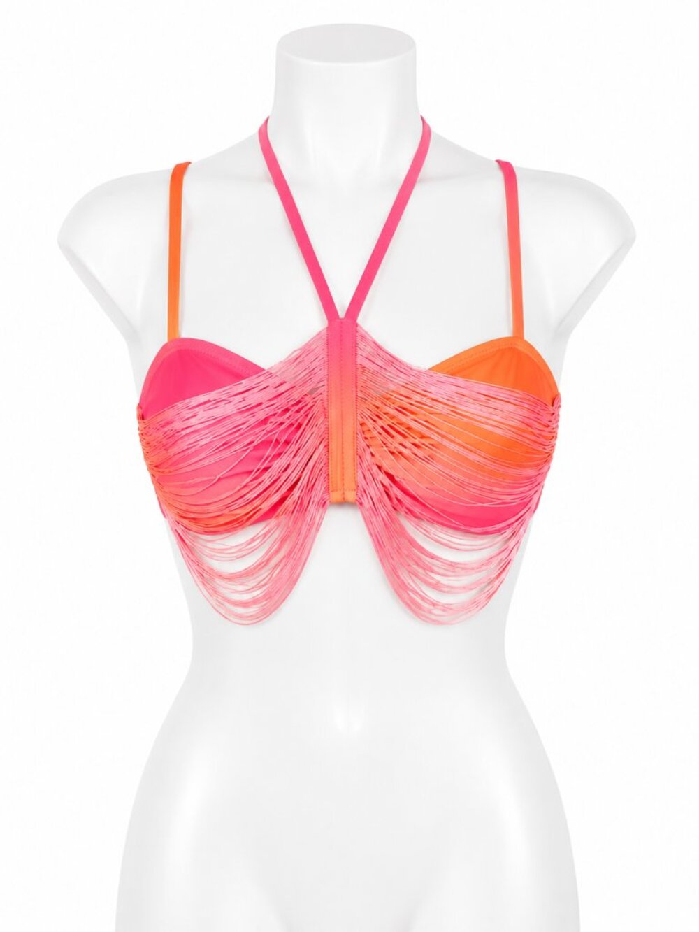 Hot Girl Summer Megan Thee Stallion Fringe Halter Bikini Top XS NWT Pink Ombre